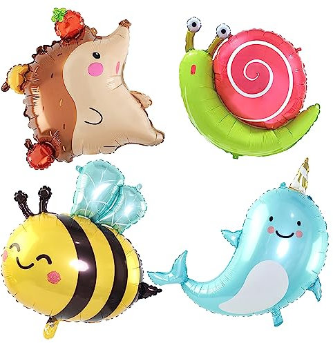 ED-Lumos 4Pcs Helium Luftballon Riesiger Bunter Tiere Biene Igel Schnecke Wal für Kinder Geburtstag Party Sommer Strand Dekoration Geschenk