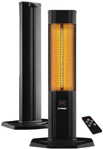 Phönix PCH-2500S Infrarot Carbon Standheizstrahler mit Fernbedienung | IP44 Wasserdicht | Heizstrahler Terassenheizung | Für Indoor & Outdoor | 2500 Watt | Abdeckhaube & Thermostat & 3 Stufen & Timer