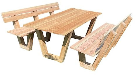 Blockholz-Schmiede Gartengarnitur aus heimischem Lärchenholz Bank/Tisch (Tisch 220cm)