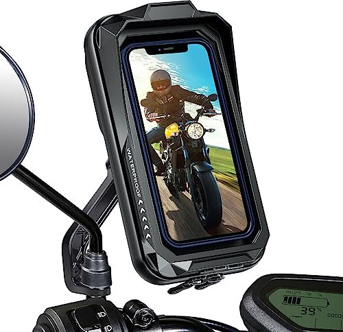 BTNEEU Support Telephone Moto Etanche 360° Rotation Support Smartphone Moto Anti Vibration Support Téléphone Scooter avec Ecran Tactile Porte Moto Retroviseur pour Téléphone Jusqu'à 7,0