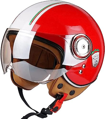 Sommer Vintage Motorrad Open Face Helm Mopedhelm Roller Helm Damen Herren Retro Motorradhelm Halbhelm Mit Sonnenblende Jet-Helm Für Cruiser Motobike DOT Approved 4,S