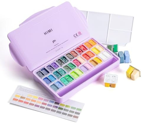 HIMI Twin Cup Jelly Gouache - Juego de pintura Jelly Gouache, 36 colores, 12 g, diseño de gelatina, pintura no tóxica para lienzo y papel, suministros de arte para profesionales (caja morada)