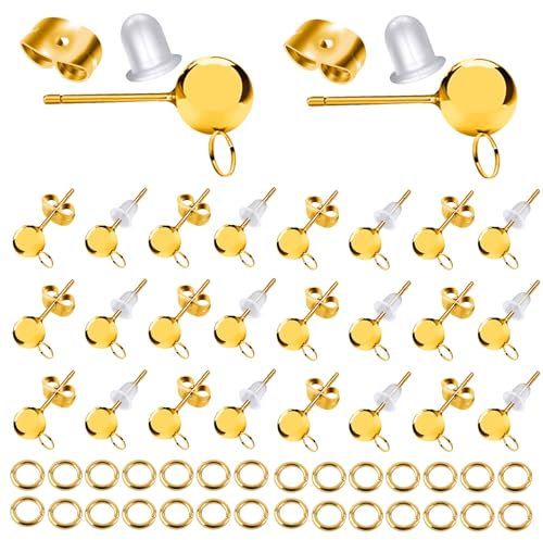 TOAOB 140pcs Boucles D'oreilles Poteaux en Acier Inoxydable 4mm Clous D'oreilles Boule Or avec Dos Papillon Apprêt et Fermoirs en Silicone pour Accessoires de Bijoux Fabrication Création