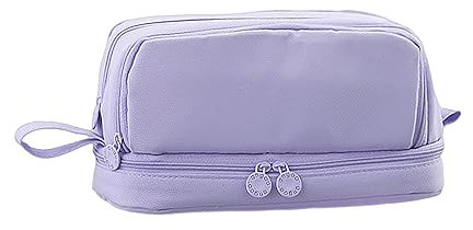 MUEEAD 1pcs Large Capacity Pencil Pen Case, Canvas Pen Case, Portable Stationery Storage Bag, Multi-Layer Storage Pencil Case for Teenagers (Purple)