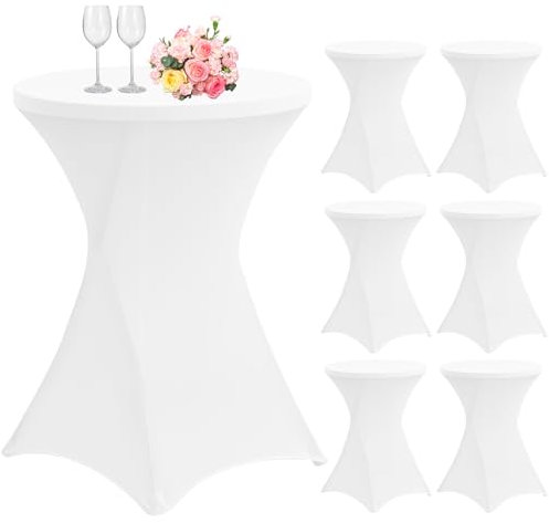 6er-Set Stretch Stehtisch Husse für Bistrotisch Ø 80-85 cm, Spandex Stretch Tischdecke, Verstärkung im Fußbereich, Für Hochzeit Geburtstagsfeier Hussen für Stehtische und Bistrotische(80×110cm,Weiß)