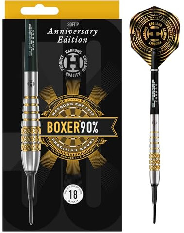 Harrows Soft Darts 50 Years Golden Anniversary Edition Tungsten Softtip Dart Softdart Hochwertiger Tungsten Dart Dartpfeile Set mit Schäften und Flights (Boxer Bomb 90%)