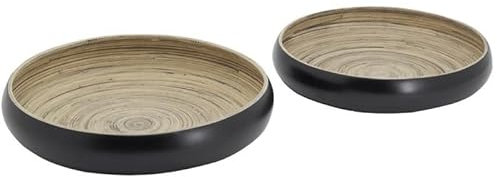 Plateaux Ronds en Bambou Naturel et Noir (Lot de 2)