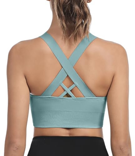 Leversic Sport BH Damen Push up, Sports Bra Ohne Bügel Sport BH Rückenfrei, mit Breiten Trägern für Besseren Halt und Unterstützung, 1pc-Hellblau, L