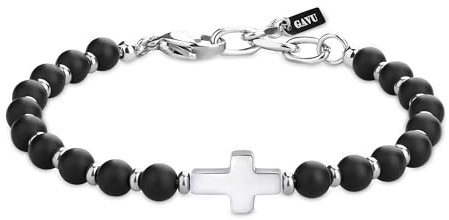 GAVU Kreuz Armband Fur Herren,Herren-Kreuz-Charm Onyx Perlen Naturstein-Armband
