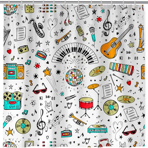 ANHOPE Retro Musik Ausrüstung Duschvorhänge Wasserdicht Anti-schimmel Shower Curtains Polyester Stoff Duschvorhang 180 x 180 cm Waschbar Bad Vorhäng für Badzimmer mit 12 Haken