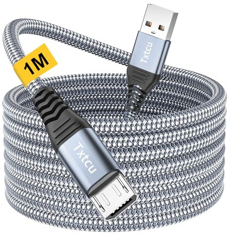 Txtcu 1m Braided Micro USB Charger Cable for Android, PS4, Samsung Galaxy & More