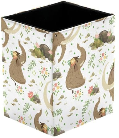 VAPOKF Pencil Holders for Desk, Cute Elephants Prints Pen Holders Pen Pot Makeup Brushes Storage Desktop Stationary Supplies Organiser for Home Office