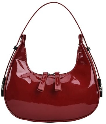 PLOVELXN Damen-Halbmond-Umhängetaschen Retro-Stil Y2K 90er-Jahre Hobo-Handtaschen PU-Ledergriff Unterarm-Clutch Kirschrot Groß-Rot