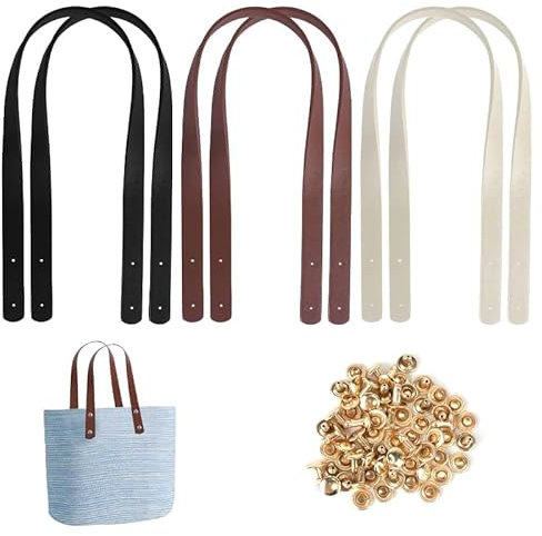Taschengriffe Aus Leder 60CM Taschenhenkel 6 Taschenriemen 3 Farben Henkel für Taschen Leder Lederriemen für 24 Nieten Taschen Lederhandtaschengriffe Griff für Tasche für DIY Geldbörse, Handtasche