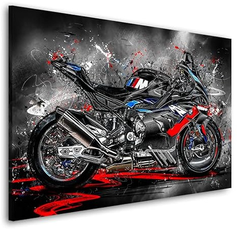 Kunstgestalten24 Leinwandbild BMW M1000 RR Schwarz Motorrad Wandbild Abstrakt Wanddekoration