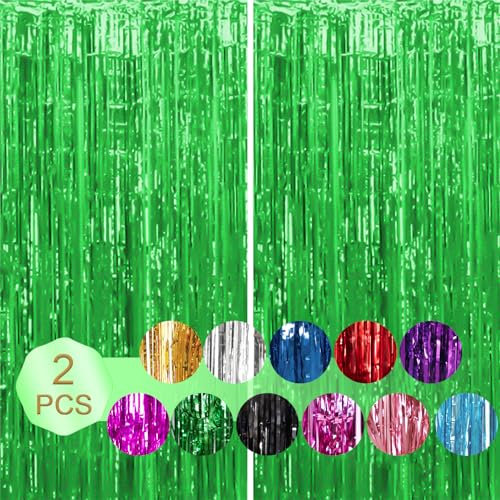2 Stück 1 * 2 M Grün Lametta Vorhang, Metallische Glitzervorhang Fringe, Fransenvorhänge für Fotohintergrund Tür Wandbehang Fenstervorhang Party Büro Dekoration