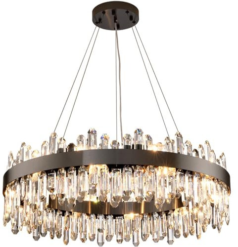 Leomix Kristall-Kronleuchter Schwarz Moderne Kronleuchter, Dimmbare Hängende Pendelleuchte 12 Licht Runde Kronleuchter Für Wohnzimmer Esszimmer Küche Insel