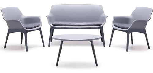 Tomaino - Gartenmöbel im Rattan-Stil - Gartenmöbel-Set für den Außenbereich aus Polypropylen wasserdicht und wasserabweisend - Gartengarnitur weiß und grau