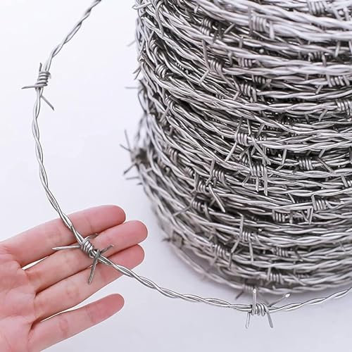 Razor Barbed Wire, Barb Wire Ring Double Strand Barbed Wire Roll High Zinc Steel Wire Barbed Wire Fence Security Measures Suitable for Courtyard Outdoor Home Security (20M)