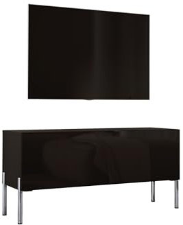 TV- Schrank in Schwarz Matt/Schwarz Hochglanz mit Beinen in Chrom, A: B: 100 cm, H: 52 cm, T: 32 cm
