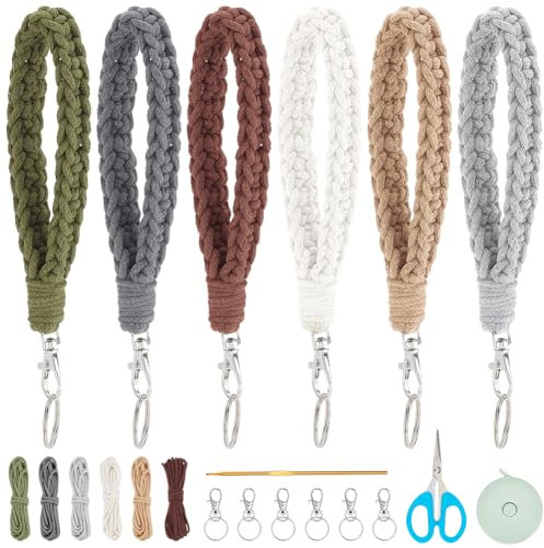 INFUNLY 6 Sets DIY Makramee-Schlüsselanhänger-Set, Gewebtes Makramee-Armband-Set, 6 Farben, Boho-Makramee-Armband-Schlüsselanhänger-Set Für Anfänger, Anleitung Im Lieferumfang Enthalten Für Autoschlüs