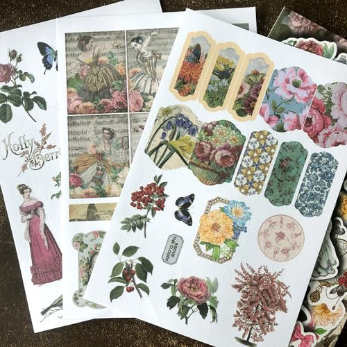 Arpaper Washi Scrapbook Stickers Zubehör Set 40 Blatt,Vintage Blumen Plants Butterfly Aesthetic Scrapbooking Aufkleber for Bullet Journal Zubehör,Photo Albums, Notebook,DIY Arts