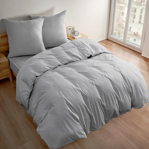 Deconovo Bettwäsche-Set Bettdecke Weiche Bettwäsche Microfaser Bettbezüge Atmungsaktiv 3teilig, 3tlg: 200 * 200cm + 2 x 80 * 80cm, Hellgrau