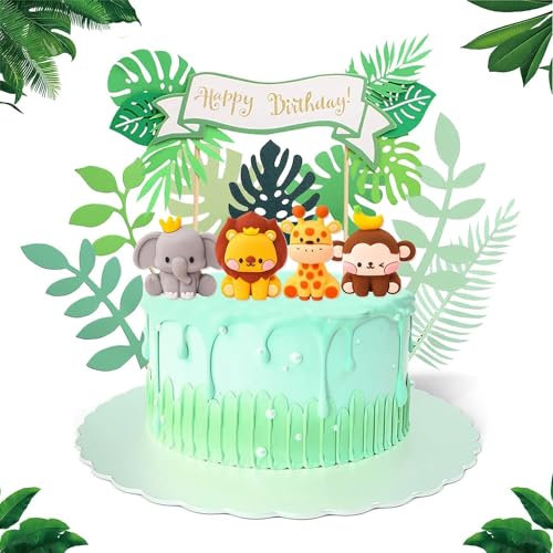 Decoracion Tarta Selva, 12 Piezas Tarta Cumpleaños Animales, Figura Selva Cake Topper, Adornos Tarta Figuras para Niños Niñas Fiestas de Cumpleaños Accesorios