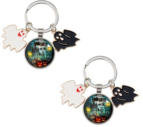 SMED Schlüsselanhänger Auto2Er-Pack Grüner Schlüsselanhänger Mit Cartoon-Schloss Glaskugel Metall Schwarz-Weißer Geister-Accessoire