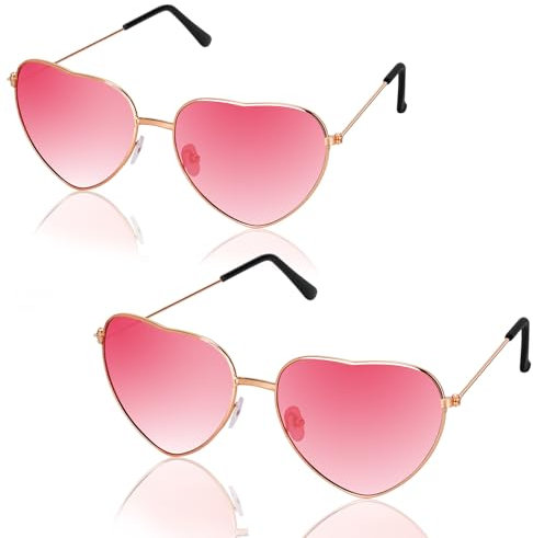 Orifinter 2 Pack Herz Sonnenbrille, Festival Schlagermove Outfit Damen, Herzbrille Rosa, 60er 70er 80er 90er jahre Outfit Damen Accessoires, Retro Hippie Brille für Barbie Kleidung Mallorca Party