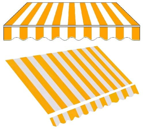 HAEKEBC Streifen Markisenstoff wasserdichte Markisenbespannung 150cm Breiter Ersatzmarkisenstoff, Sonnenschutz Für Außenbereich Baldachin Einziehbarer Terrassen Markisenstoff(8x5ft-2.5x1.5m)