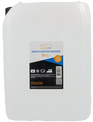 D.LINE Destilliertes Wasser 20 Liter, Entmineralisiert nach Vorschrift VDE 0510 und DIN 43530