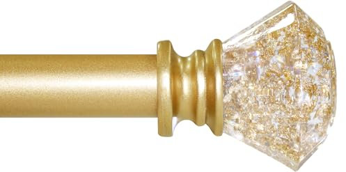 Ycolnaefllr Gardinenstange Gold 91 bis 223 cm, Kristallvorhangstangen für Ösenvorhänge, moderne dekorative, schwere, verstellbare Vorhangstangen für Wohnzimmer, Schlafzimmer, Kristallfinials Gold