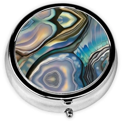 Pillendose aus Metall, 5,1 x 5,1 x 1,8 cm, Mini-Reise-Medikamentendose für Geldbörse, Tasche, Abalone-Perlmutt bedruckt