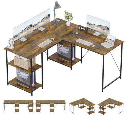 Homall Corner Desk with Storage Shelf 140X140X60CM,l Shaped Desk,Pc desk,Study table,Suitable for both Study and Home Office,Gaming Desk Brown