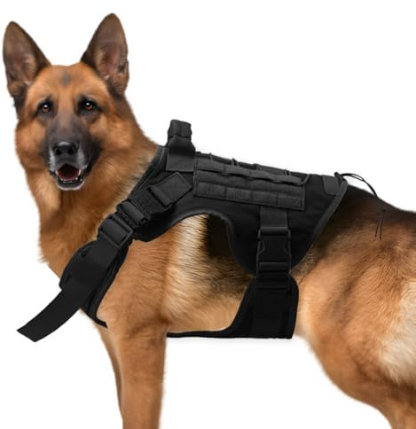 Janety Taktisches Hundegeschirr für große und mittlere Hunde, Anti Zug Hundeweste mit verstellbaren Trägern Metallschnallen, robust und atmungsaktiv, für Training und Outdoor Aktivitäten, Schwarz M