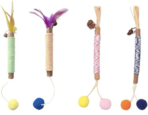 EIH 4 Pezzi di Erba Gatta Secca Per Gatti,Bastoncini Erba Gatta per Gatti,Giochi per Gatti,Set di Bastoncini da Masticare per Gatti,Cura Dentale,Giochi con Piume per Gatti