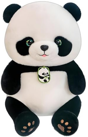 Champracer Süßes Panda Plüschtier - Cartoon Umarmung Spielzeug Schlafkissen für Kinder und Erwachsene (Schwarz, 27 cm)