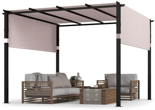 COSTWAY 3 X 4M/3 X 3M Metal Pergola with Retractable Roof, Large Garden Pergola with Sun Shade Canopy, Outdoor Grape Trellis Gazebo for Patio Party BBQ (Grey, 3 X 3M, Sliding Type)