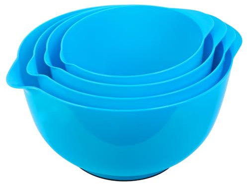 BoxedHome Greenish Blue Nesting Plastic Mixing Bowl Set with Pour Spout, Microwave and Dishwasher Safe, BPA Free Non-Slip Base, Set of 4, Great for Prepping, Baking, Cooking