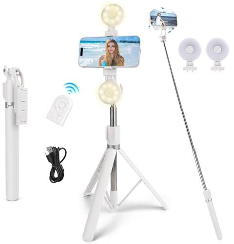 180 CM Tripode para Movil,Trípode para Teléfono Móvil con Mando a Distancia, 2 Luces de Relleno,360 ° Rotación Soporte de Tubo Extensible,Compatible con la Mayoría de Teléfonos iPhone y Android