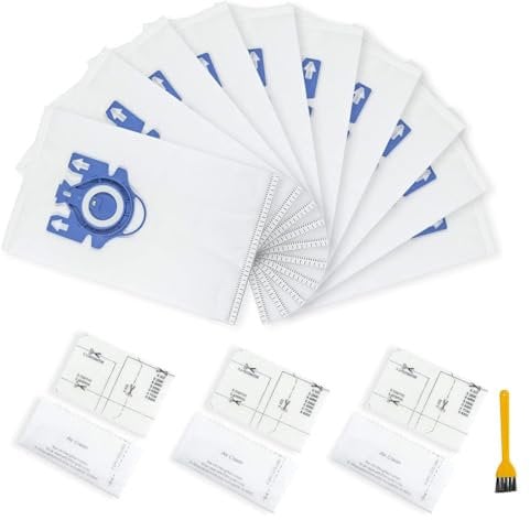 10 Pack GN Bags Compatible with Miele C3 Hoover Bags Classic C1, Complete C2, C3, S2, S5, S8, S400 Series, Includes Pre-Motor & Super Air Clean Filters, High-Performance 4-Layer Filtration System