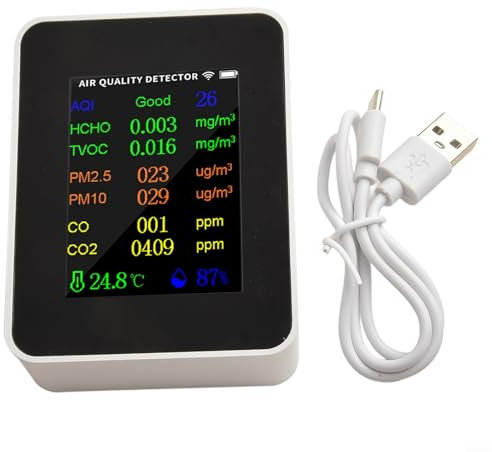 Yuanpgky WIFI Air Quality Monitor Meter,Tester di umidità di temperatura,Funzione di indicazione del livello di qualità dell'aria AQI,Analisi dell'umidità della temperatura