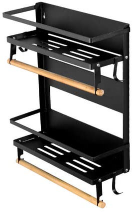 HUOLE Étagère Réfrigérateur Magnétique, Etagere Magnetique Frigo Pliable, Étagère à Épices Murale, Porte-Épices Multifonctionnel Convient pour Réfrigérateur, Mur de Cuisine-40 * 30 * 11CM-Noir