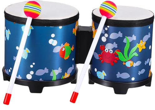 BESTonZON Bongos Handtrommel Aus Pädagogisches Percussion Instrument Für Anfänger Leicht Und Tragbar Mit Unterwasserwelt-design Für Rhythmus Und Musikunterricht