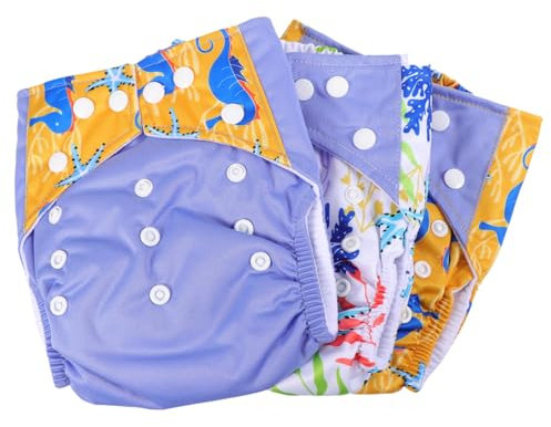ifundom 3 Stück Unisex Waschbare Verstellbare Stofftaschenwindeln Saugfähige und Hautfreundliche Babywindeln für Töpfchentraining Digitaldruck Einheitsgröße für Babys