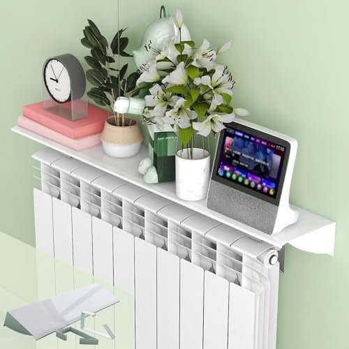 Moderno estante blanco para plantas de interior sobre radiador, sin necesidad de taladrar, universal, 90 x 14,5 cm, soporte de estante de radiador para calefacción, cubierta oculta, fácil instalación,