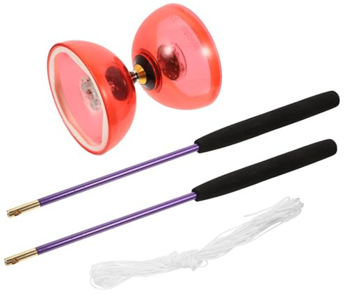 Vaguelly Ensemble de Diabolo Yo Yo en Cristal Jouet de Jonglage pour Le Fitness Bâtons de Diabolo Rouges Cordes pour Débutants