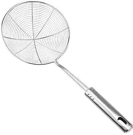 STL 5.9 inch (15cm) Stainless Steel Strainer Wire Skimmer Ladle with Ergonomic Handle Sieves Spider Mesh Filter Solid Utensils Slotted Spoon for Kitchen Frying Chips Food, Pasta, Noodles, Spaghetti