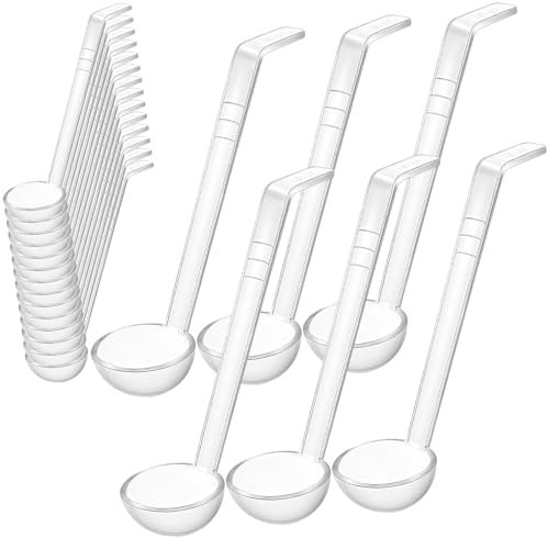 20Pcs Small Plastic Ladle, 20cm Clear Mini Ladle 1 oz Punch Bowl Ladle with Long Handle Serving Sauce Spoons for Kitchen Buffet Dressing Toppings Soup Cocktail
